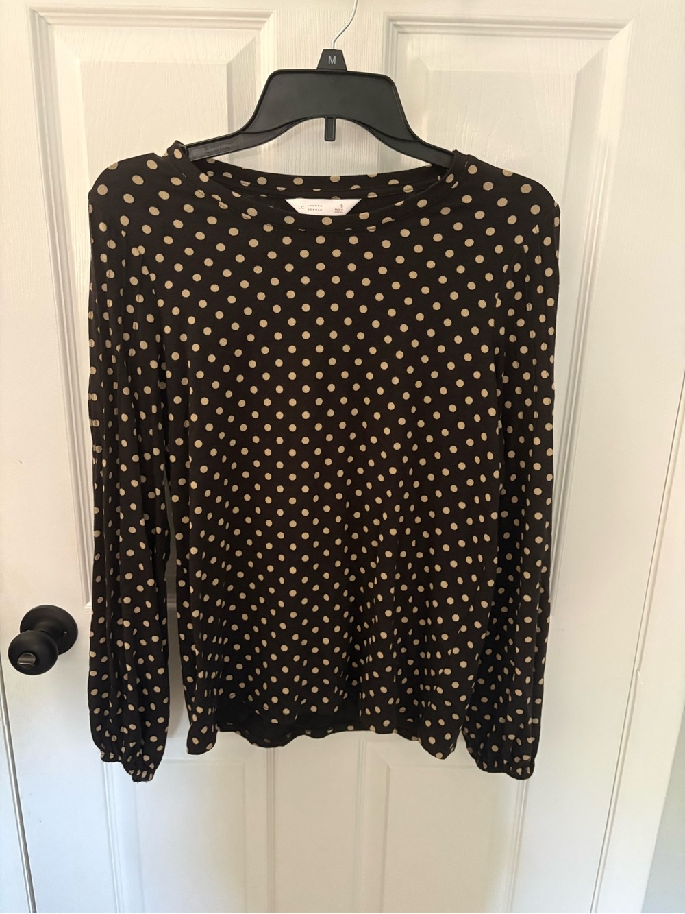 LC Lauren Conrad Black Polka Dot Crew Neck Blouse